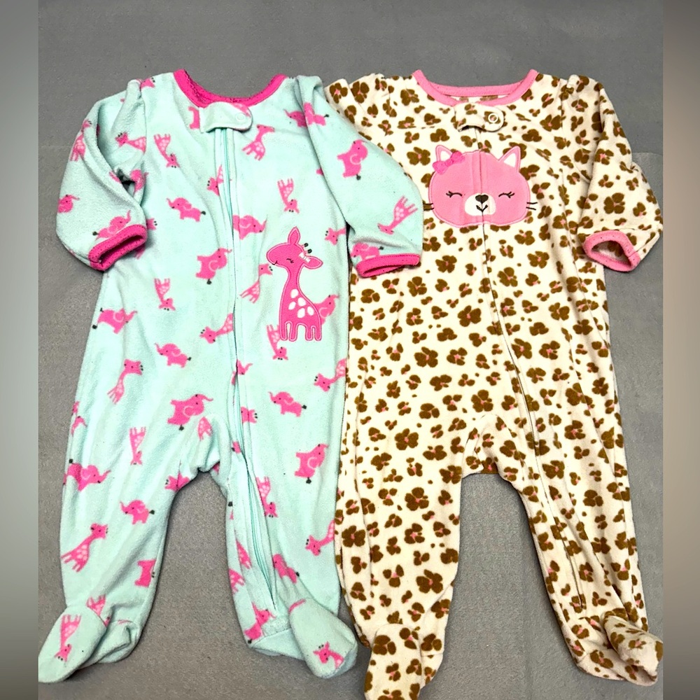 Carters girls 3-6m fleece zip up footies- 2